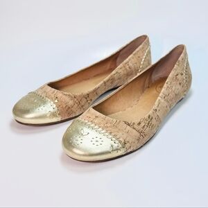 Jack Rogers Cork Ballet Flats Gold Cap Toe Size 8.5 NWT